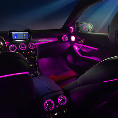 64 Colors Sync, Air Vent Ambient Light Fits for Mercedes Benz C180 C200 C250 C300 C400 C43AMG C63AMG C Class w205 2019 2020 2021, 7pcs Turbo Vents LED Interior Trim