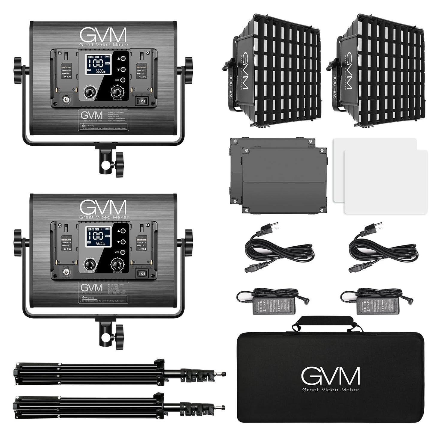 GVM 1000D RGB Led Video Light with 2 Softboxes, Photography Lighting Kit with Bluetooth Control, Full Color Video Lighting Kit with 18 Applicable Scenes, 2 Packs Led Light Panel for Video Shooting