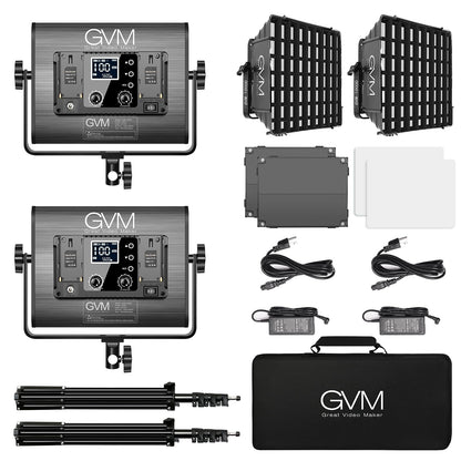 GVM 1000D RGB Led Video Light with 2 Softboxes, Photography Lighting Kit with Bluetooth Control, Full Color Video Lighting Kit with 18 Applicable Scenes, 2 Packs Led Light Panel for Video Shooting