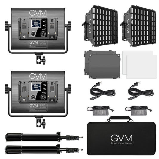 GVM 1000D RGB Led Video Light with 2 Softboxes, Photography Lighting Kit with Bluetooth Control, Full Color Video Lighting Kit with 18 Applicable Scenes, 2 Packs Led Light Panel for Video Shooting