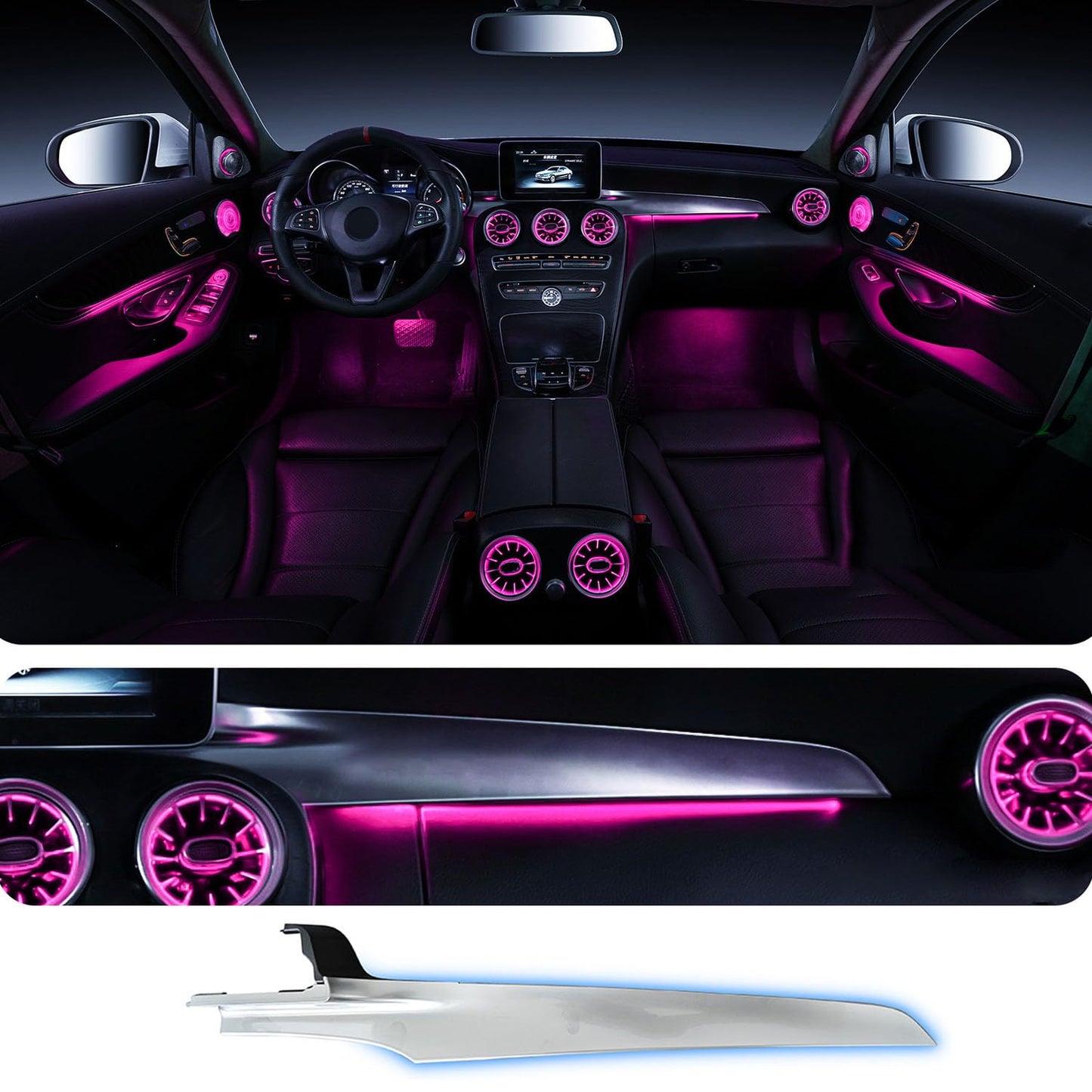 Full Package 7 Sets Interior Ambient LED Light Kit 64 Colors Replacement for Benz C Class W205 C200 C260 C300 C400 2015-2021year