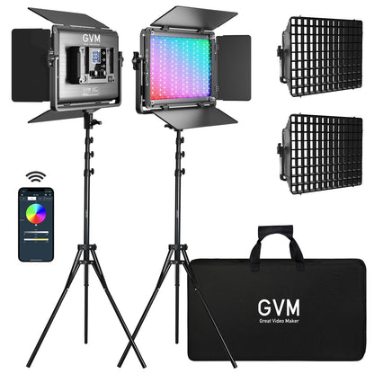 GVM 1300D RGB Video Light with Softbox, 65W LED Video Lighting Kit, 25000lux/0.5m, 360° Full Color Photography Lighting Kit, 2 Packs Led Panel Light for YouTube, Web Conference, Streaming