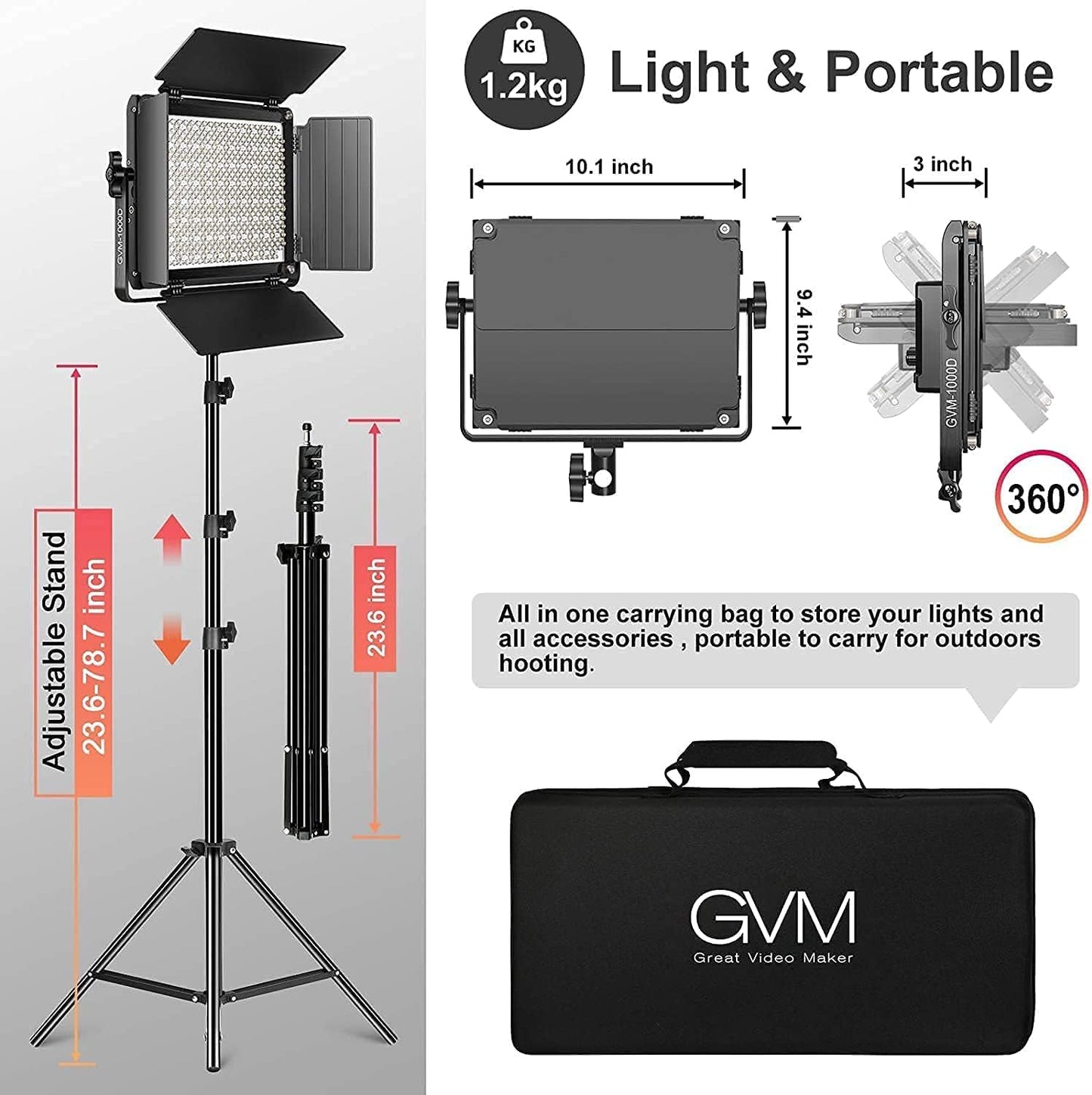 GVM 1000D RGB Led Video Light with 2 Softboxes, Photography Lighting Kit with Bluetooth Control, Full Color Video Lighting Kit with 18 Applicable Scenes, 2 Packs Led Light Panel for Video Shooting