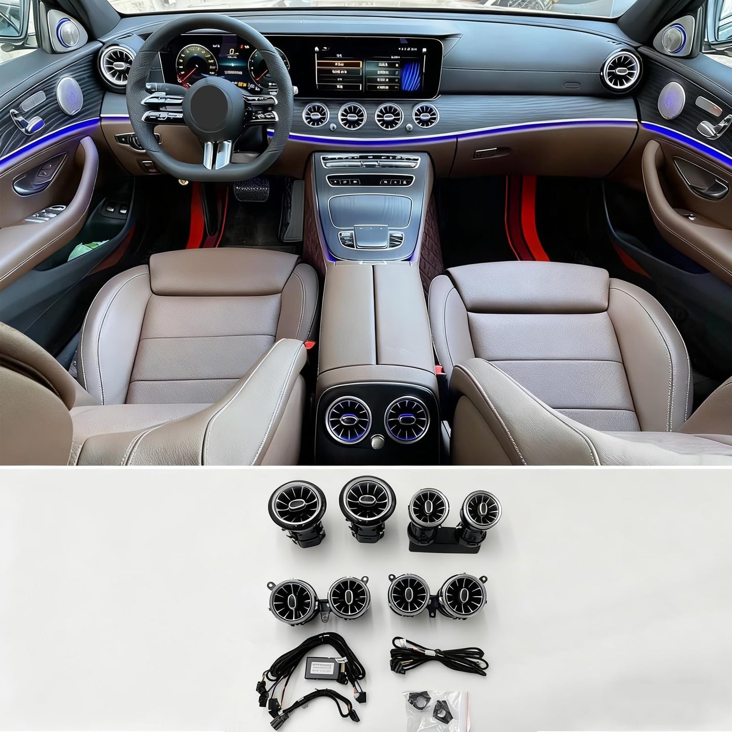 W213 Air Vent LED Ambient Light, 64 Colors Sync, 8 pcs/Set, Fits for 2017-2022 Mercedes Benz E200/E250/E300/E350/E400/E450/E53/E63 E-Class, NOT for 2 Door Coupe